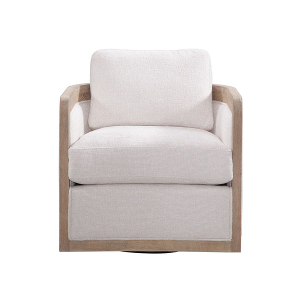 Lynch Natural "Quick Ship" Fabric Swivel Accent Chair With Decorative Wood Base