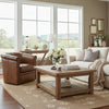 Image of Tobias Pawn "Quick Ship" Leather Barrel Back Swivel Accent Chair