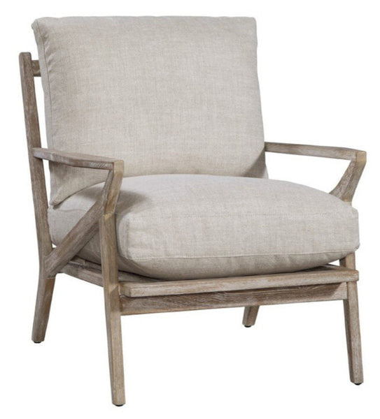 Carmen Linen "Quick Ship" Exposed Wood Accent Chair - In Stock