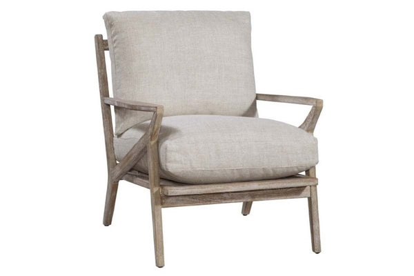 Carmen Linen "Quick Ship" Exposed Wood Accent Chair