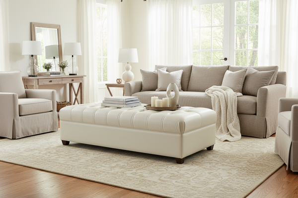 London 65 Inch Leather Bench Ottoman