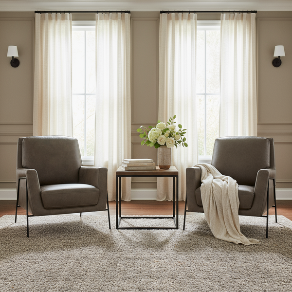 Christopher Meteor Leather Quick Ship Modern Accent Chair With Metal Legs