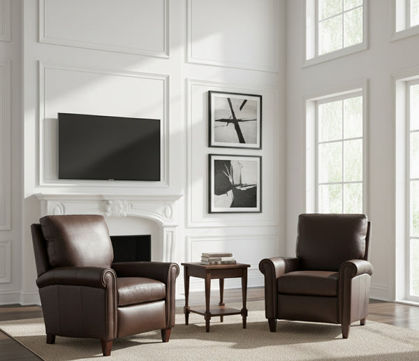 Clifton Rolled Arm Pillow Back Leather Recliner