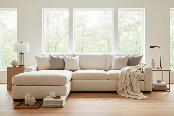 Sadie Cream "Quick Ship" Two Piece Modern Track Arm Pillow Back Sectional -Version 2