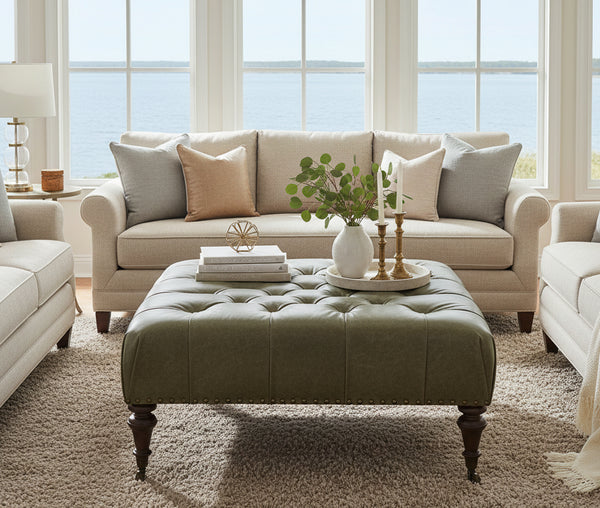 Ingram Moss "Quick Ship" 42 Inch Square Tufted Square Leather Cocktail Ottoman