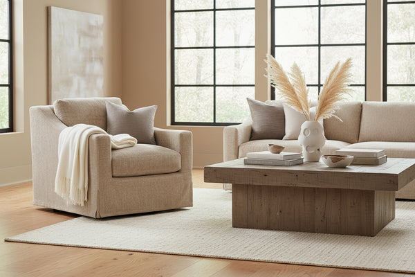 Mia Driftwood "Quick Ship" Slipcovered SWIVEL Accent Chair
