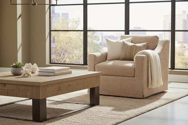 Mia Driftwood "Quick Ship" Slipcovered SWIVEL Accent Chair