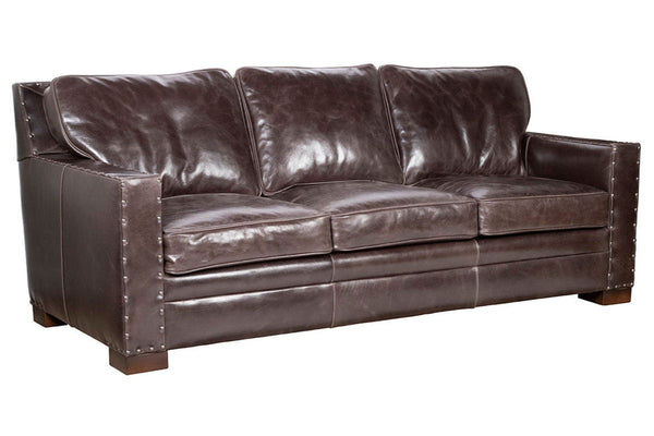 Durango 90 Inch Large Square Arm Leather Pillow Back Couch With Nails