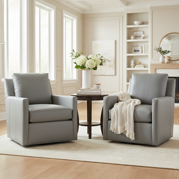 Edmunds Transitional Leather Swivel Club Chair