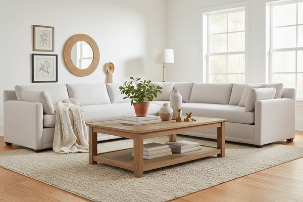 Faith "Quick Ship" Two Piece Track Arm Fabric Sectional Sofa