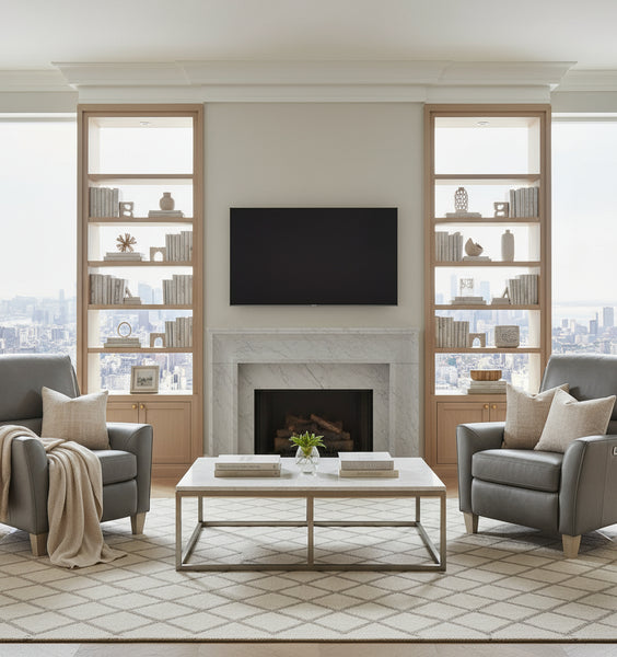 Farrell Gray Leather Dual Power "Quick Ship" Transitional Recliner