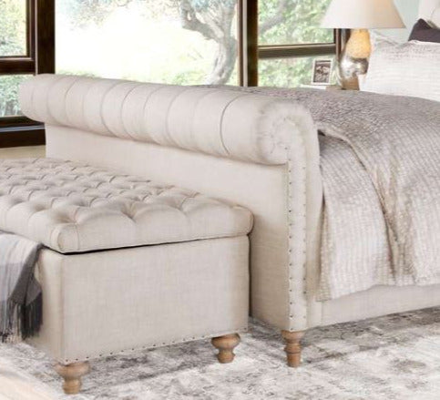Finn Fabric "Quick Ship" Upholstered Queen Or King Tufted Bed With Nailhead Trim
