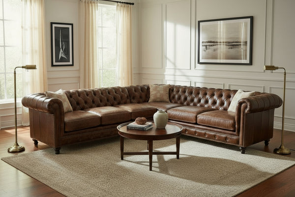 Galloway Chesterfield Tufted Leather Sectional