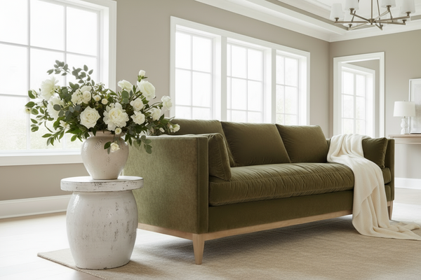 Georgia 86 Inch Quick Ship Single Bench Seat Olive Green Velvet Sofa