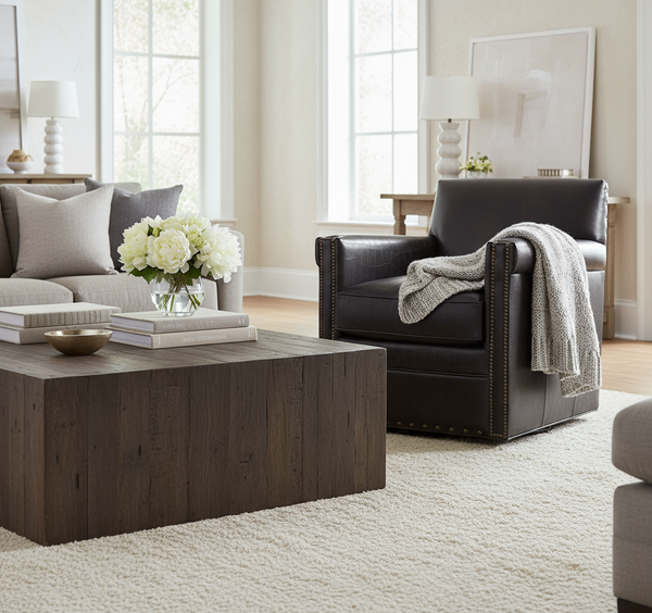 Herbert SWIVEL Old Saddle Brown Fudge "Quick Ship" Tight Back Square Leather Accent Chair With Nails