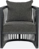 Image of Hudson Kohl Fabric Accent Chair With Decorative Leather Strapping And Charcoal Black Frame