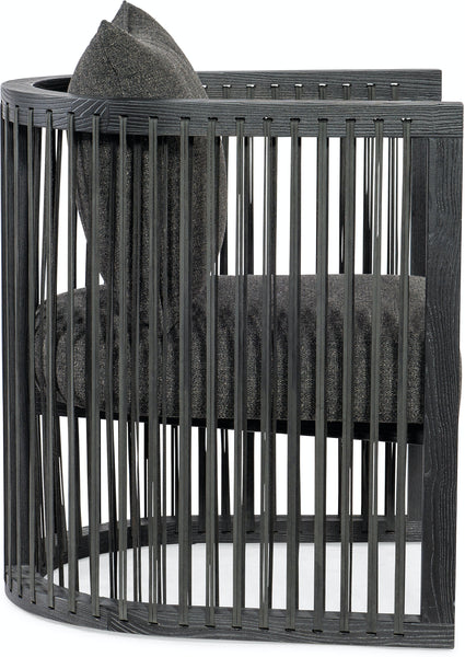 Hudson Kohl Fabric Accent Chair With Decorative Leather Strapping And Charcoal Black Frame