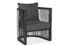 Image of Hudson Kohl Fabric Accent Chair With Decorative Leather Strapping And Charcoal Black Frame