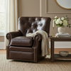 Image of Irving Leather Tufted SWIVEL Accent Chair With Nail Trim