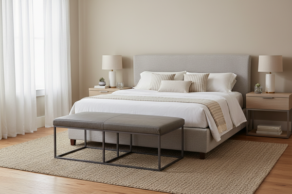 Izzy Rectangular "Quick Ship" Leather Upholstered Coffee Table Ottoman With Metal Base