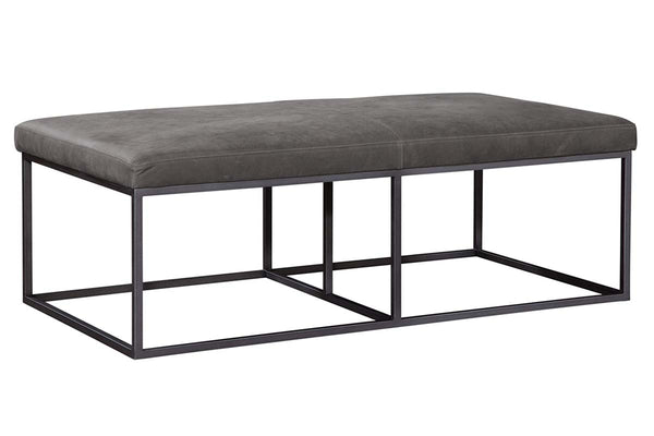 Izzy Rectangular "Quick Ship" Leather Upholstered Coffee Table Ottoman With Metal Base