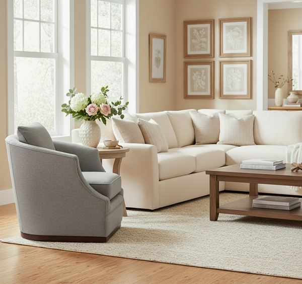 Jane Swivel Upholstered Accent Chair With Wooden Base