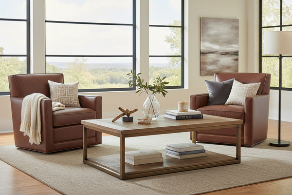 Jaxson Havana "Quick Ship" Swivel Track Arm Leather Chair