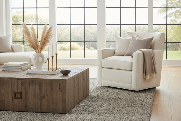 Jaxson Cream "Quick Ship" Swivel Fabric Accent Chair