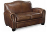 Image of Jonathan Leather Tight Camelback Loveseat With Nail Head Trim