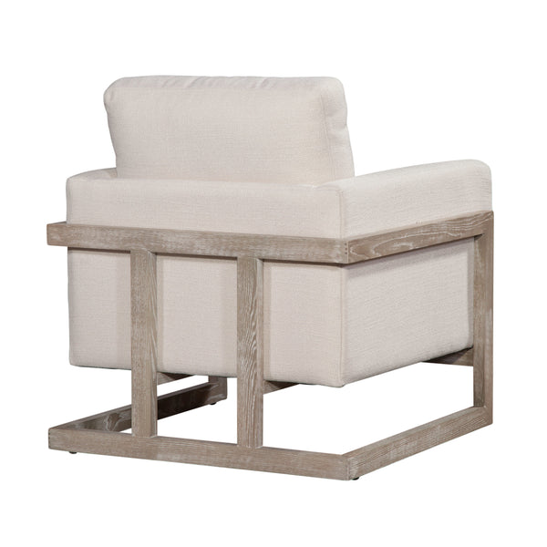 Conley "Quick Ship" Cream Fabric Accent Chair With Decorative Wood Base