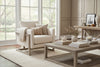 Image of Conley "Quick Ship" Cream Fabric Accent Chair With Decorative Wood Base