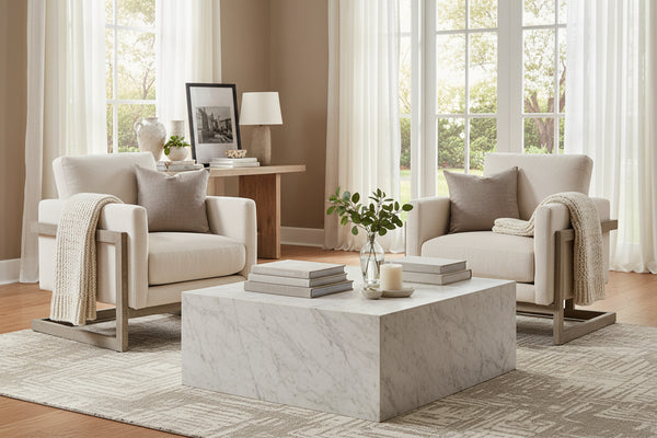 Conley "Quick Ship" Cream Fabric Accent Chair With Decorative Wood Base