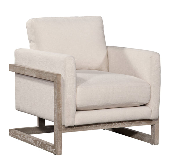 Conley "Quick Ship" Cream Fabric Accent Chair With Decorative Wood Base