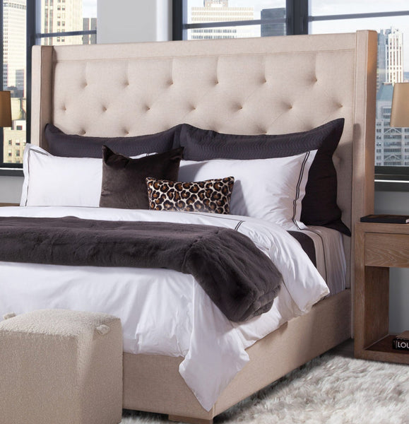 Loren Fabric "Quick Ship" Upholstered Queen Or King Tufted Platform Wing Bed