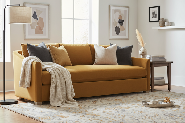 Luca 89 Inch Fabric Bench Cushion Sloping Wing Arm Sofa