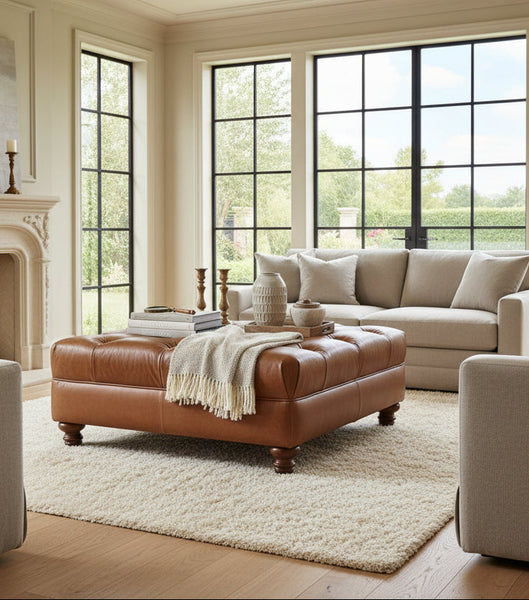 Lucas "Ready To Ship" 44 Inch Square Leather Bench Ottoman (Photo For Style Only)
