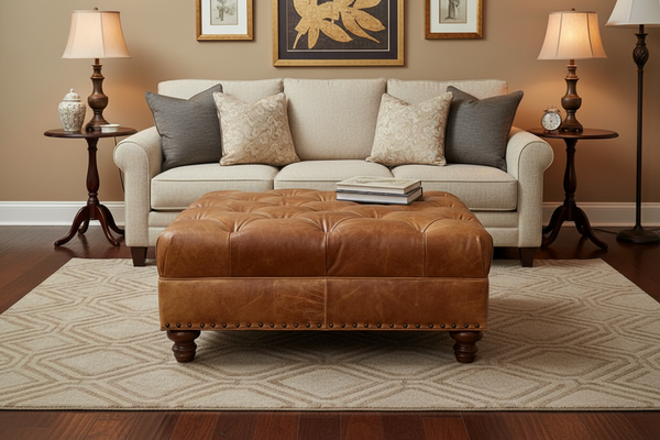 Lucas Tufted 36", 40", 44", Or 48" Inch Square Leather Ottoman (4 Sizes Available)
