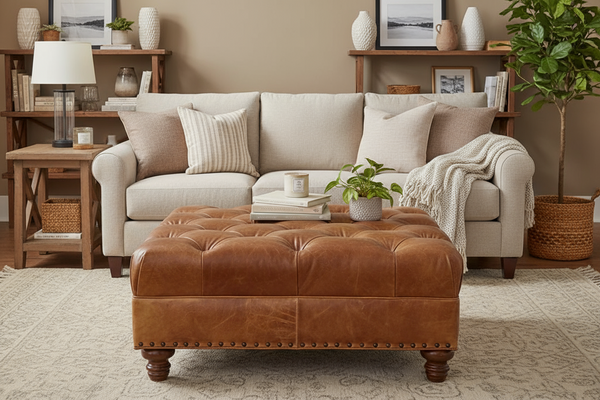 Lucas STORAGE Tufted 36", 40", 44", Or 48" Inch Square Leather Ottoman (4 Sizes Available)