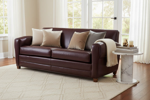 Madison 82 Inch Parisian Art Deco Two Seat Leather Sofa