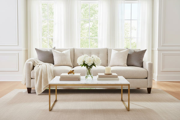 Ellie Fog "Quick Ship" Fabric Mid-Century Sofa Collection