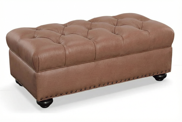 Paxton STORAGE Tufted 36", 48", 56", Or 65" Inch Rectangular Leather Ottoman (4 Sizes Available)