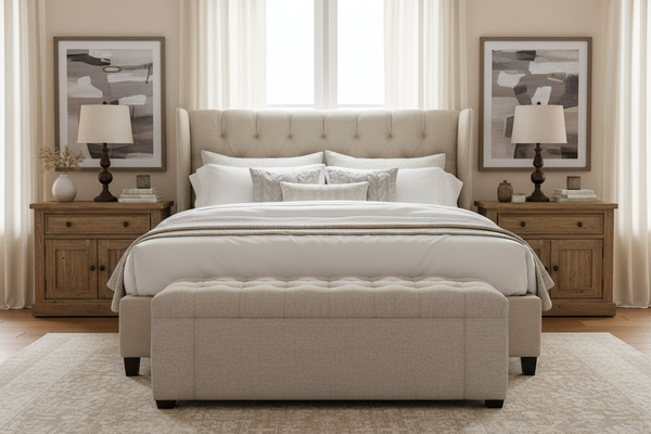 Portia 62 Inch Large Tufted Fabric Bench Ottoman