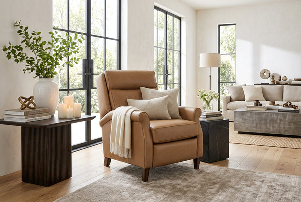 Farrell Caramel Dual Power "Quick Ship" Leather Transitional Recliner