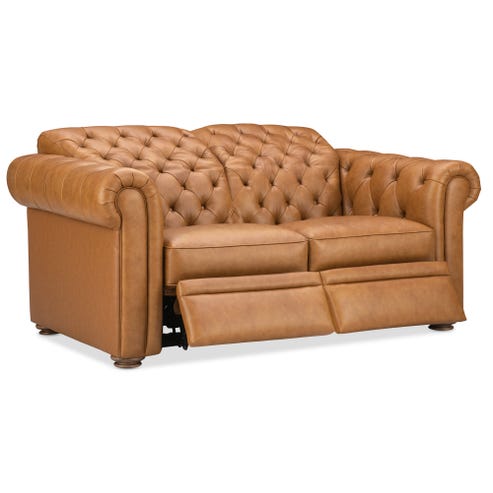 Newcastle Caramel "Quick Ship" Wall Hugger Power Leather Reclining Loveseat