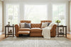 Image of Newcastle Caramel 94 Inch "Quick Ship" Wall Hugger Power Leather Reclining Sofa