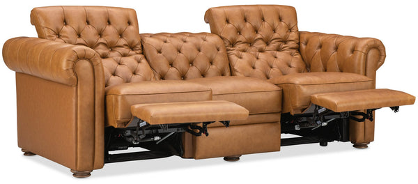 Newcastle Caramel 94 Inch "Quick Ship" Wall Hugger Power Leather Reclining Sofa
