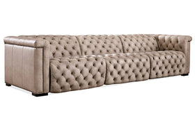 Savion Taupe Chesterfield 124 Inch "Quick Ship" Wall Hugger Power Leather Reclining Sofa- OUT OF STOCK UNTIL 6/30/24