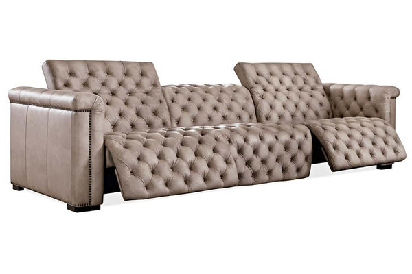Savion Taupe Chesterfield 124 Inch "Quick Ship" Wall Hugger Power Leather Reclining Sofa
