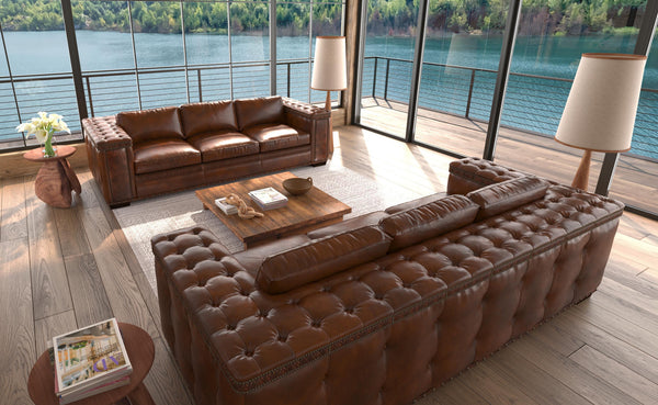 The Duke 107 Inch Pillow Back Leather Grand Scale Sofa w/ Nailhead Trim