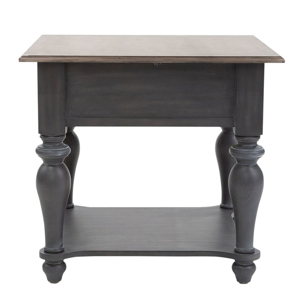 Verona Traditional Slate Single Drawer End Table With Weatehred Pine Top
